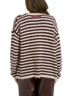 Smith & Soul Stripe Round Neck Cardigan, Bordeaux Print - view 2, Bordeaux Print