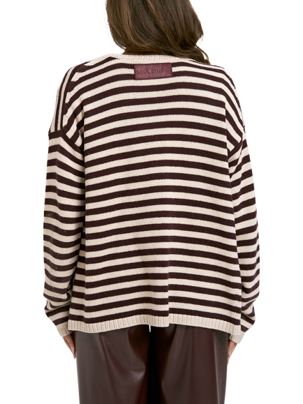 Smith & Soul Stripe Round Neck Cardigan, Bordeaux Print - view 2, Bordeaux Print