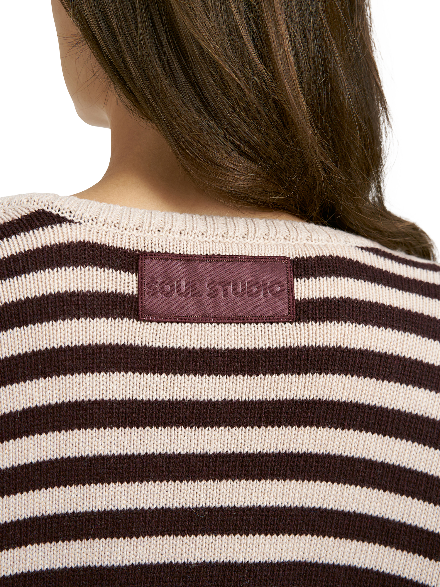 Product image 4 of 6, which shows Smith & Soul Stripe Round Neck Cardigan, Bordeaux Print, XS