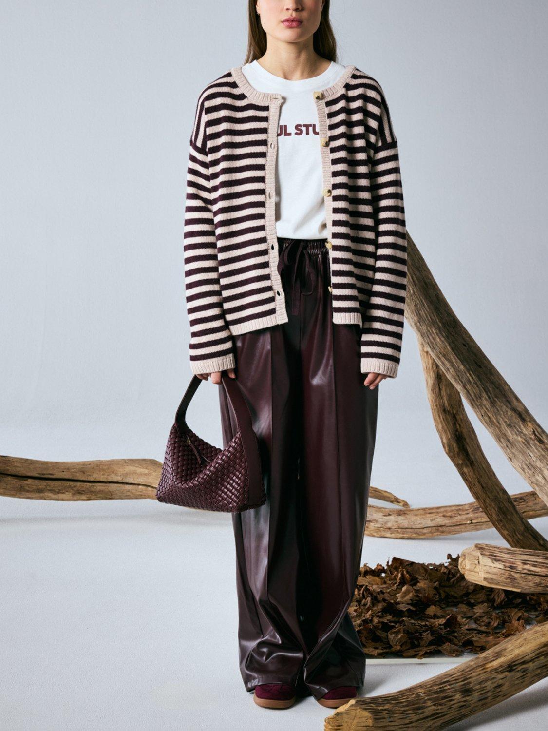 Product image 5 of 6, which shows Smith & Soul Stripe Round Neck Cardigan, Bordeaux Print, XS