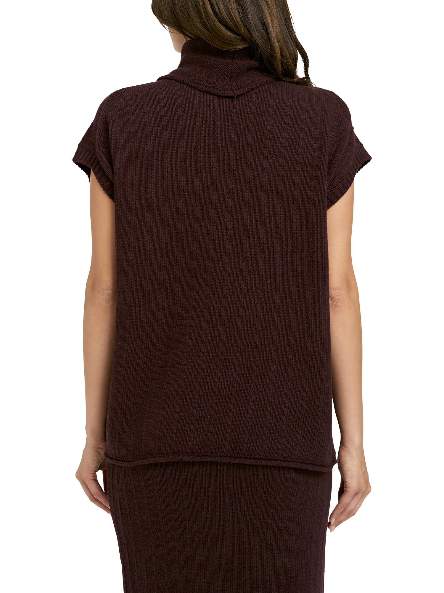 Product image 2 of 6, which shows Smith & Soul Roll Neck Cap Sleeve Knit Top, Plum, XS