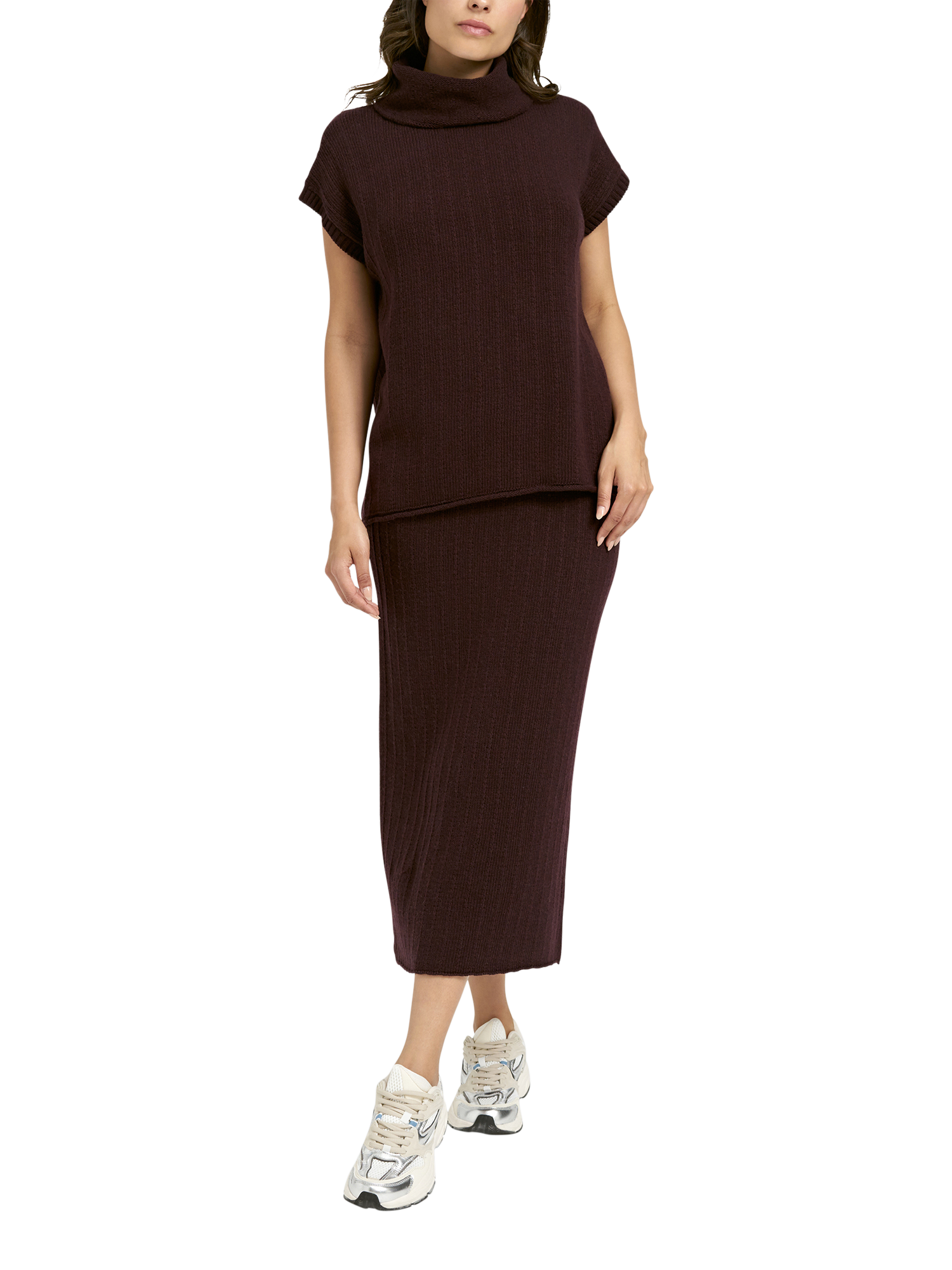Product image 3 of 6, which shows Smith & Soul Roll Neck Cap Sleeve Knit Top, Plum, XS