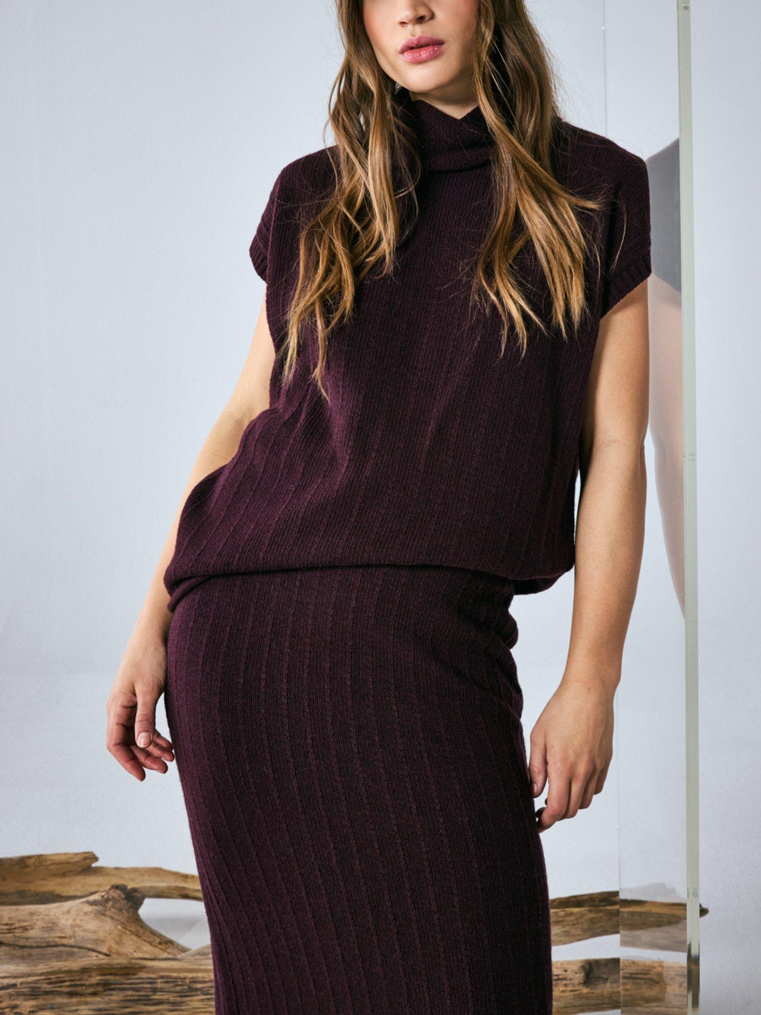 Product image 5 of 6, which shows Smith & Soul Roll Neck Cap Sleeve Knit Top, Plum, XS