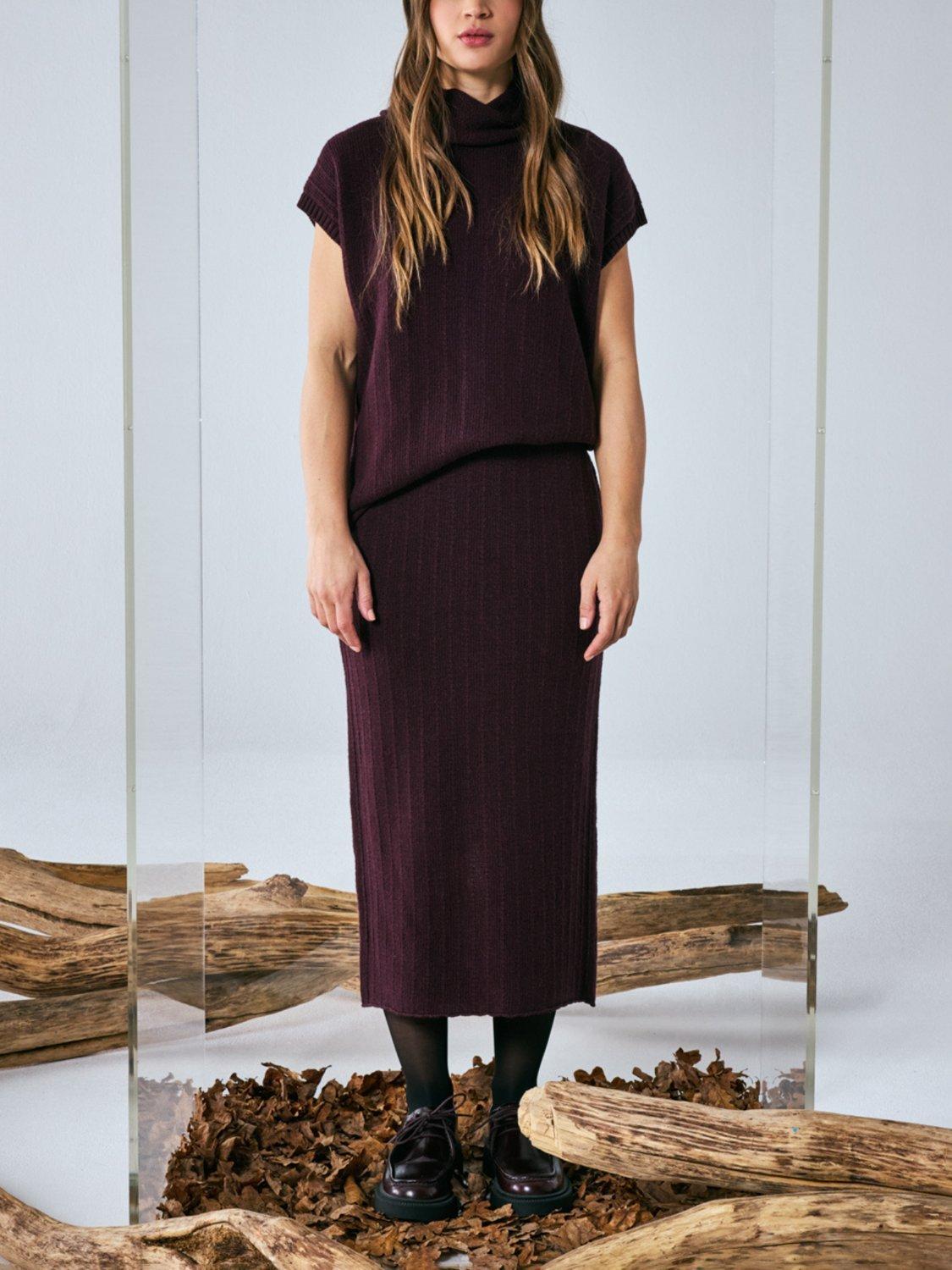 Product image 6 of 6, which shows Smith & Soul Roll Neck Cap Sleeve Knit Top, Plum, XS