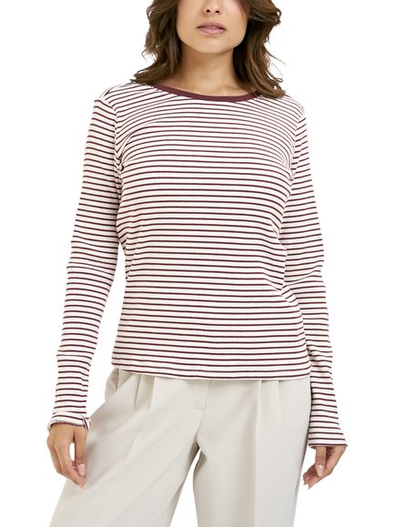 Smith & Soul Stripe Ribbed Long Sleeve Top, Bordeaux, Bordeaux