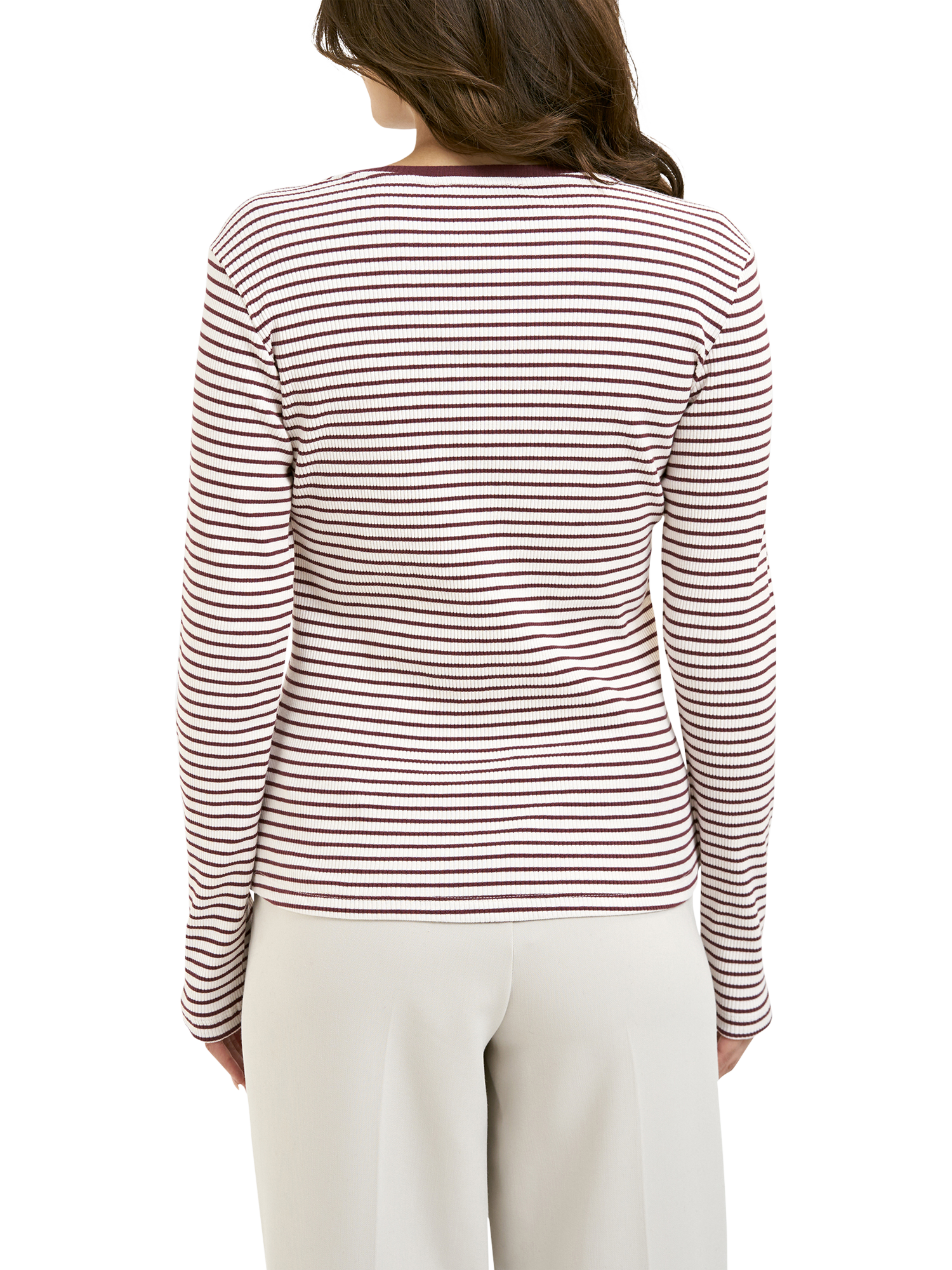 Product image 2 of 6, which shows Smith & Soul Stripe Ribbed Long Sleeve Top, Bordeaux, XS