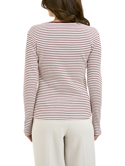 Smith & Soul Stripe Ribbed Long Sleeve Top, Bordeaux - view 2, Bordeaux
