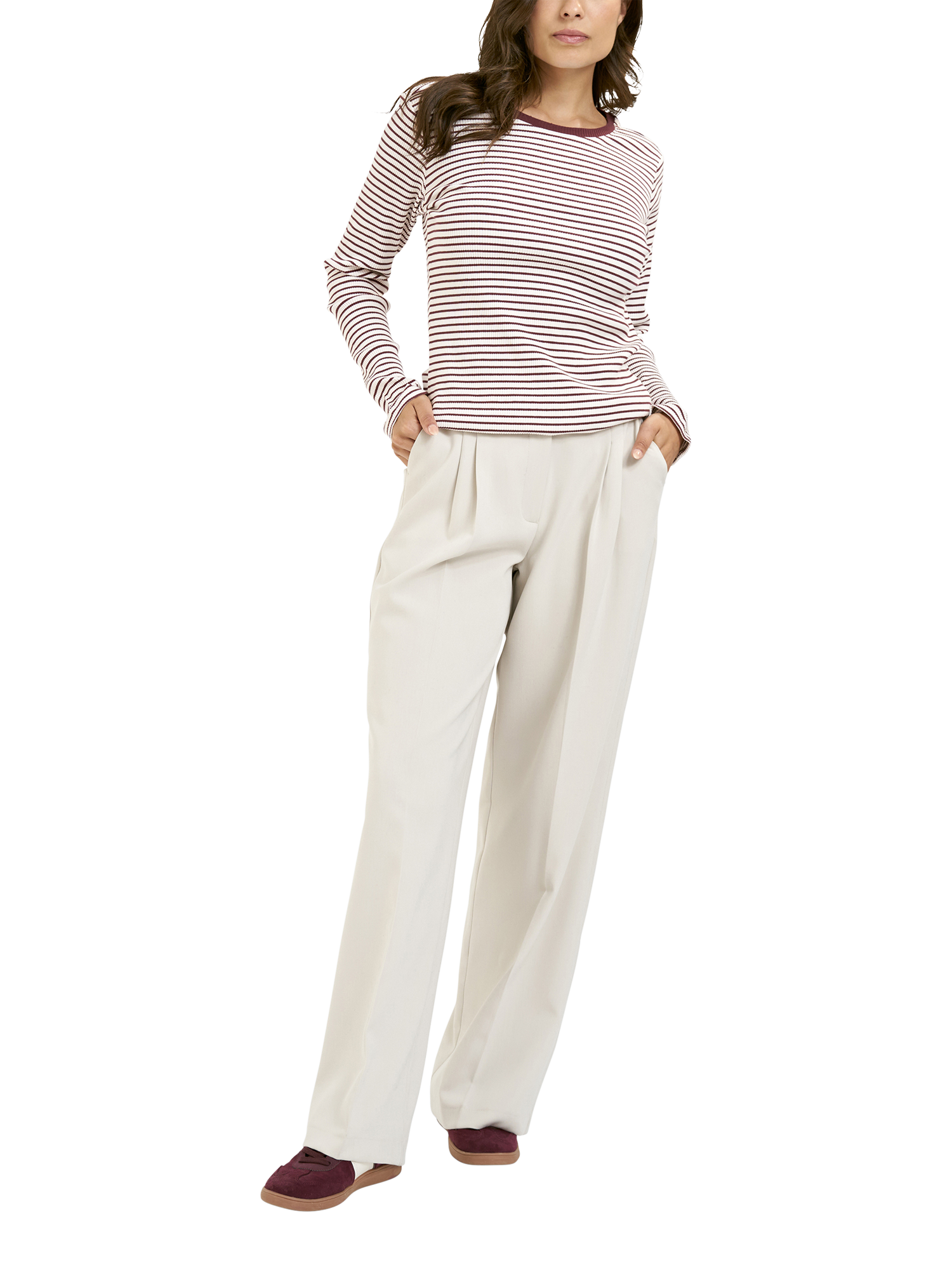 Product image 3 of 6, which shows Smith & Soul Stripe Ribbed Long Sleeve Top, Bordeaux, XS