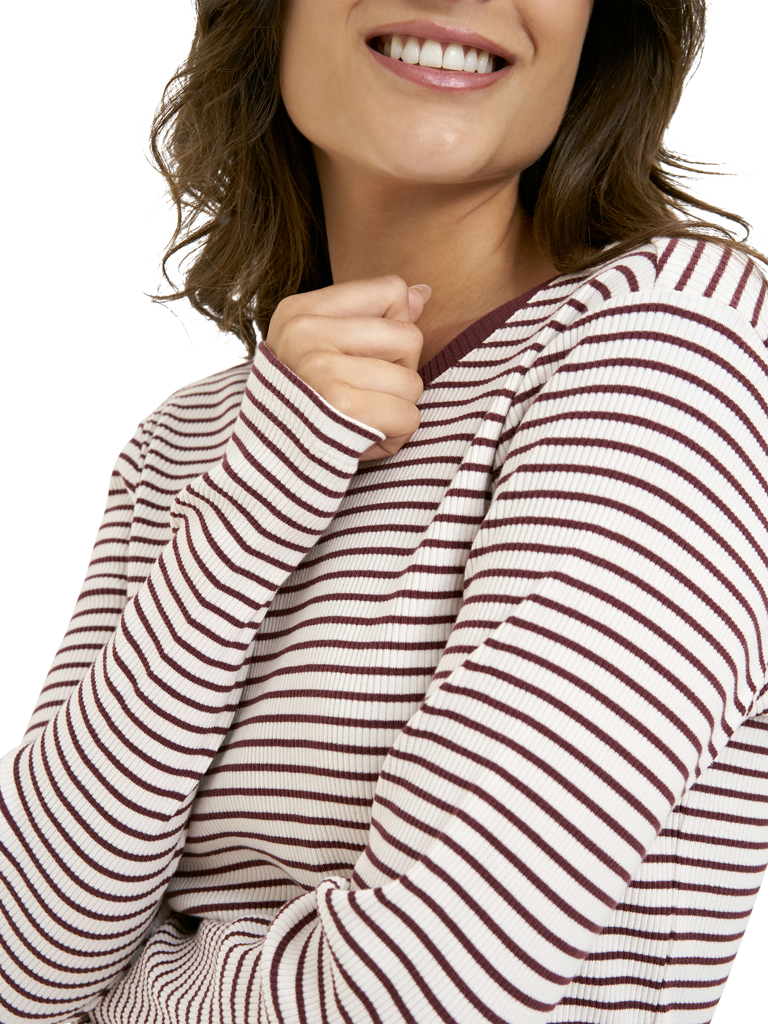 Product image 4 of 6, which shows Smith & Soul Stripe Ribbed Long Sleeve Top, Bordeaux, XS