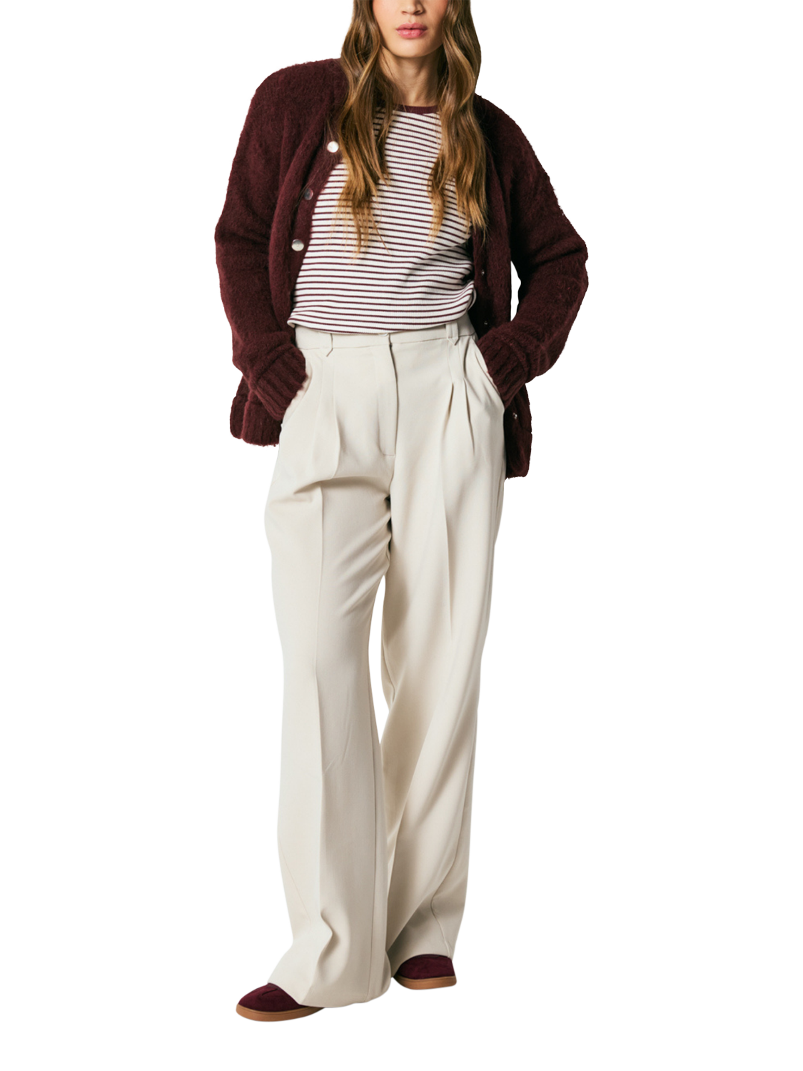 Product image 6 of 6, which shows Smith & Soul Stripe Ribbed Long Sleeve Top, Bordeaux, XS