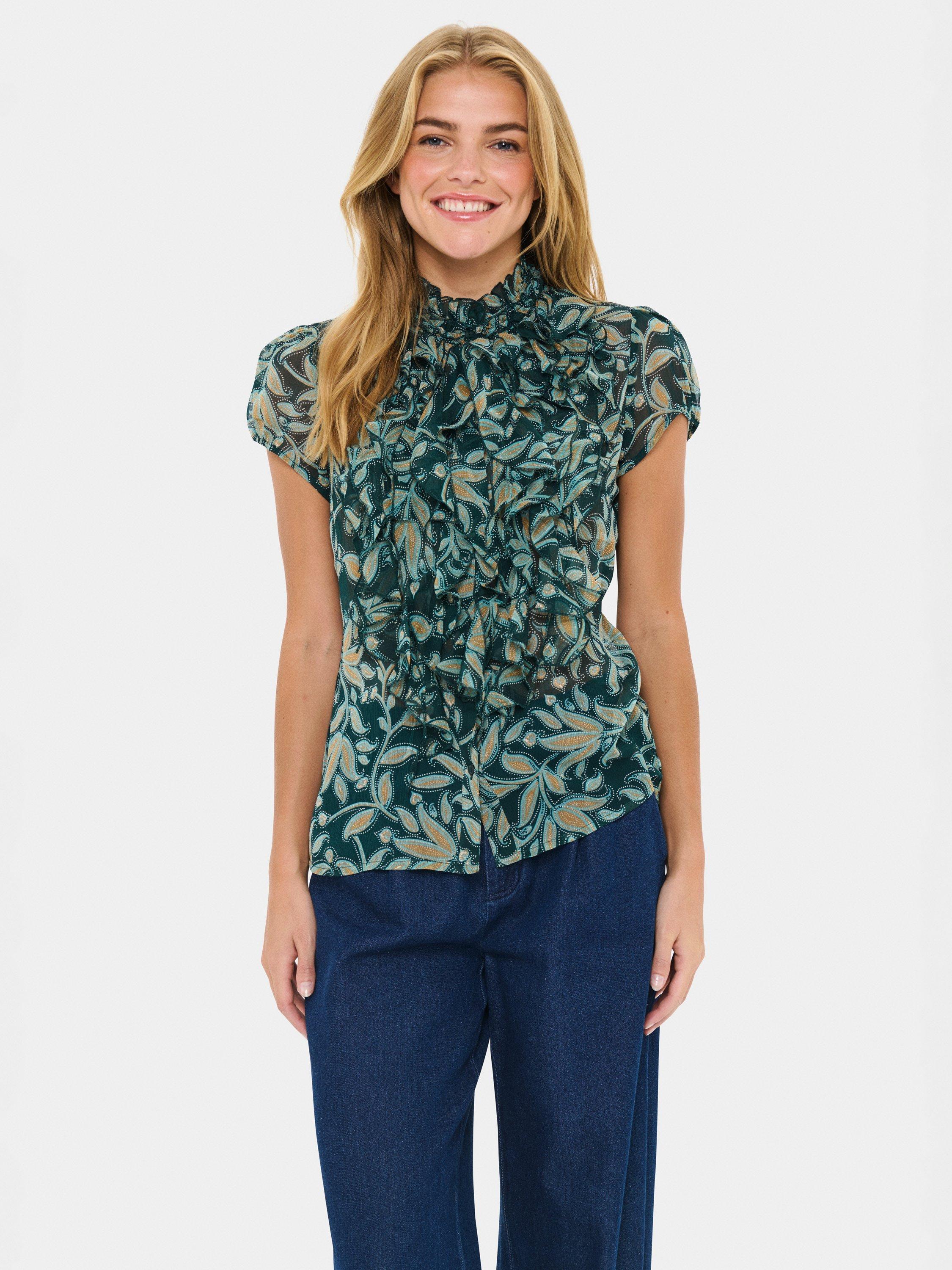 Product image 1 of 6, which shows Saint Tropez Lilja Floral Crinkle Top, Pine, XS