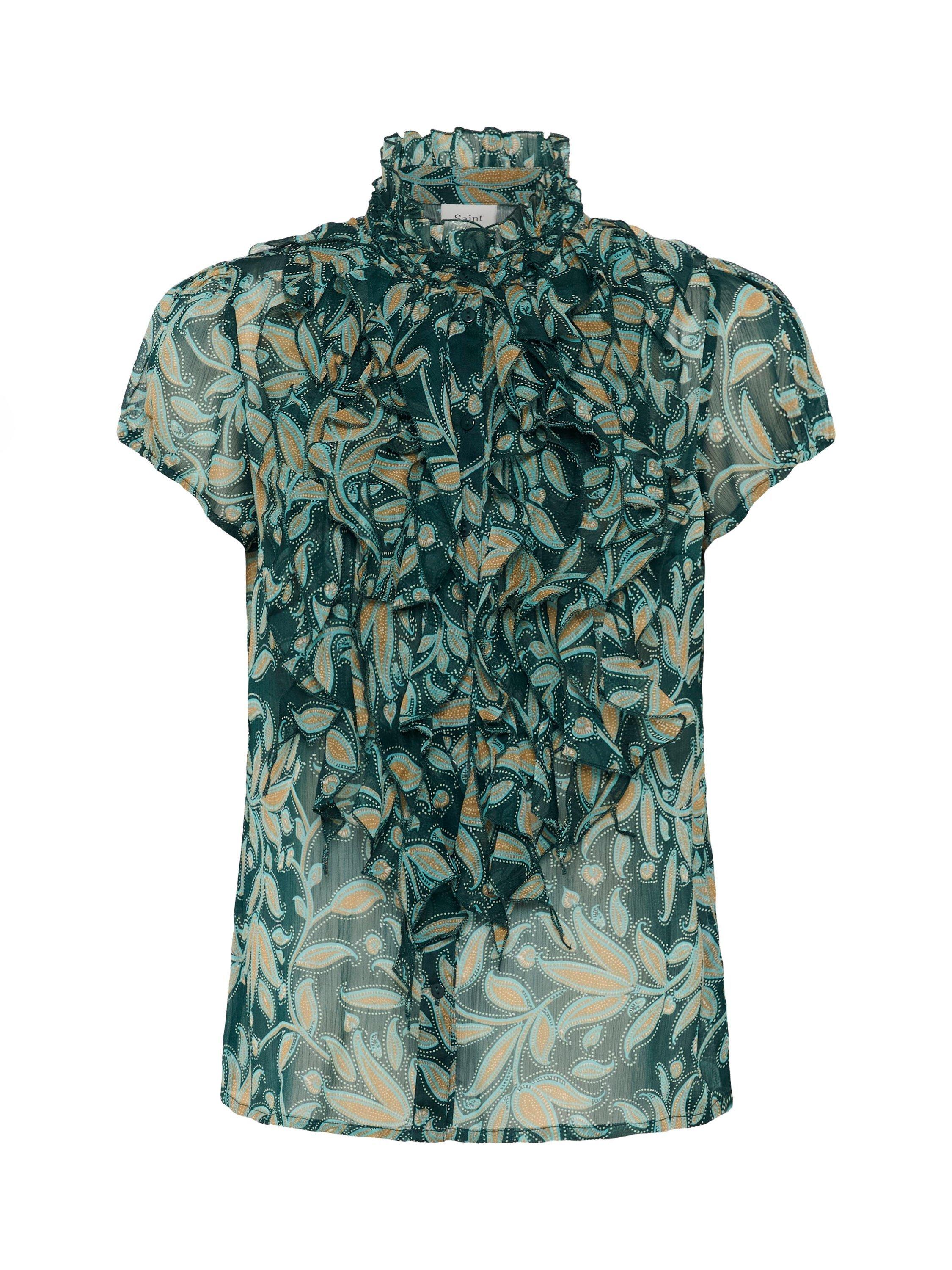 Product image 5 of 6, which shows Saint Tropez Lilja Floral Crinkle Top, Pine, XS