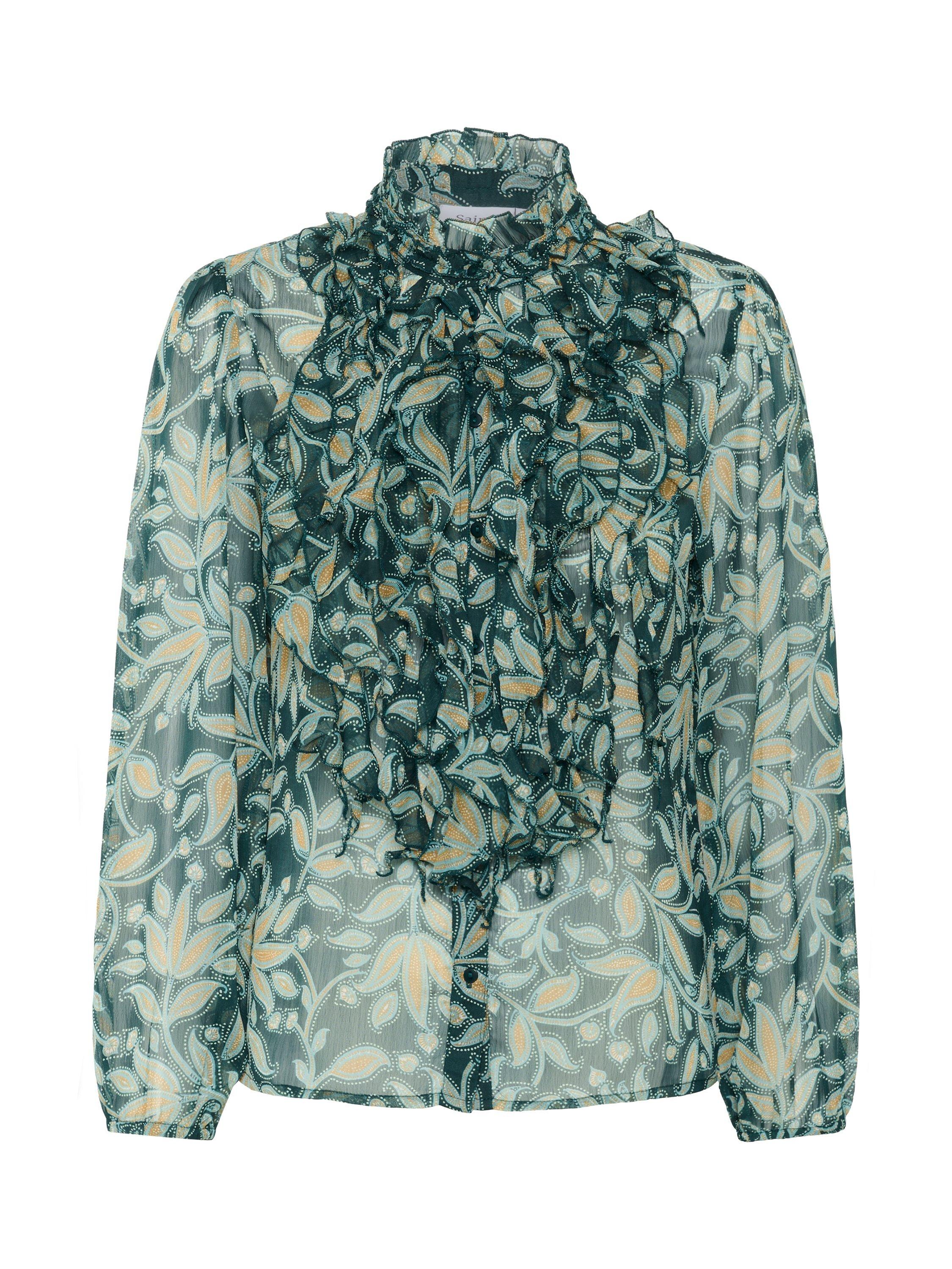 Product image 1 of 2, which shows Saint Tropez Lilja Floral Crinkle Shirt, Pine/Multi, XS