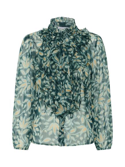 Saint Tropez Lilja Floral Crinkle Shirt, Pine/Multi, Pine/Multi