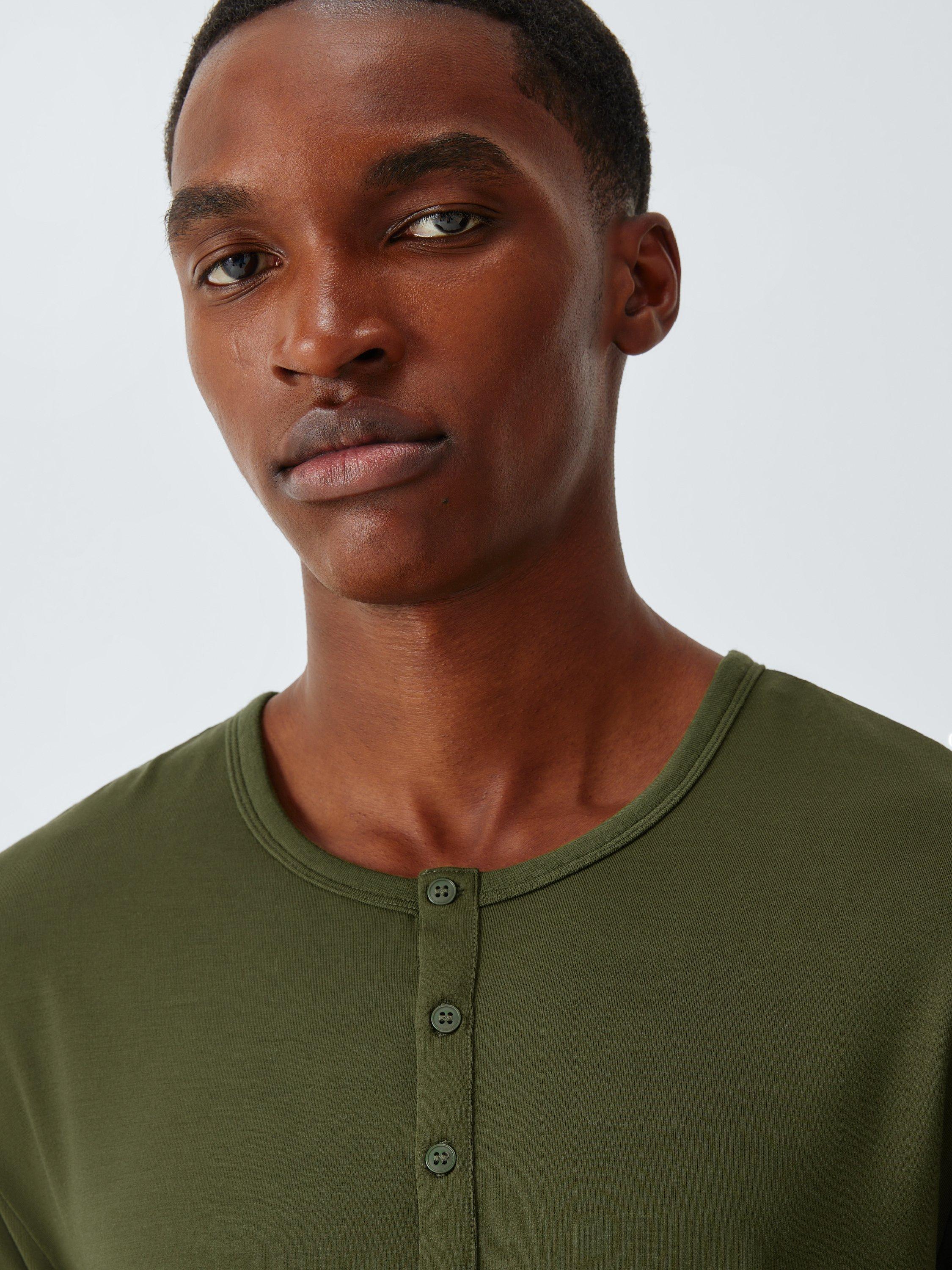Product image 5 of 6, which shows John Lewis Henley Top containing TENCEL™ Modal, Green Mid, S