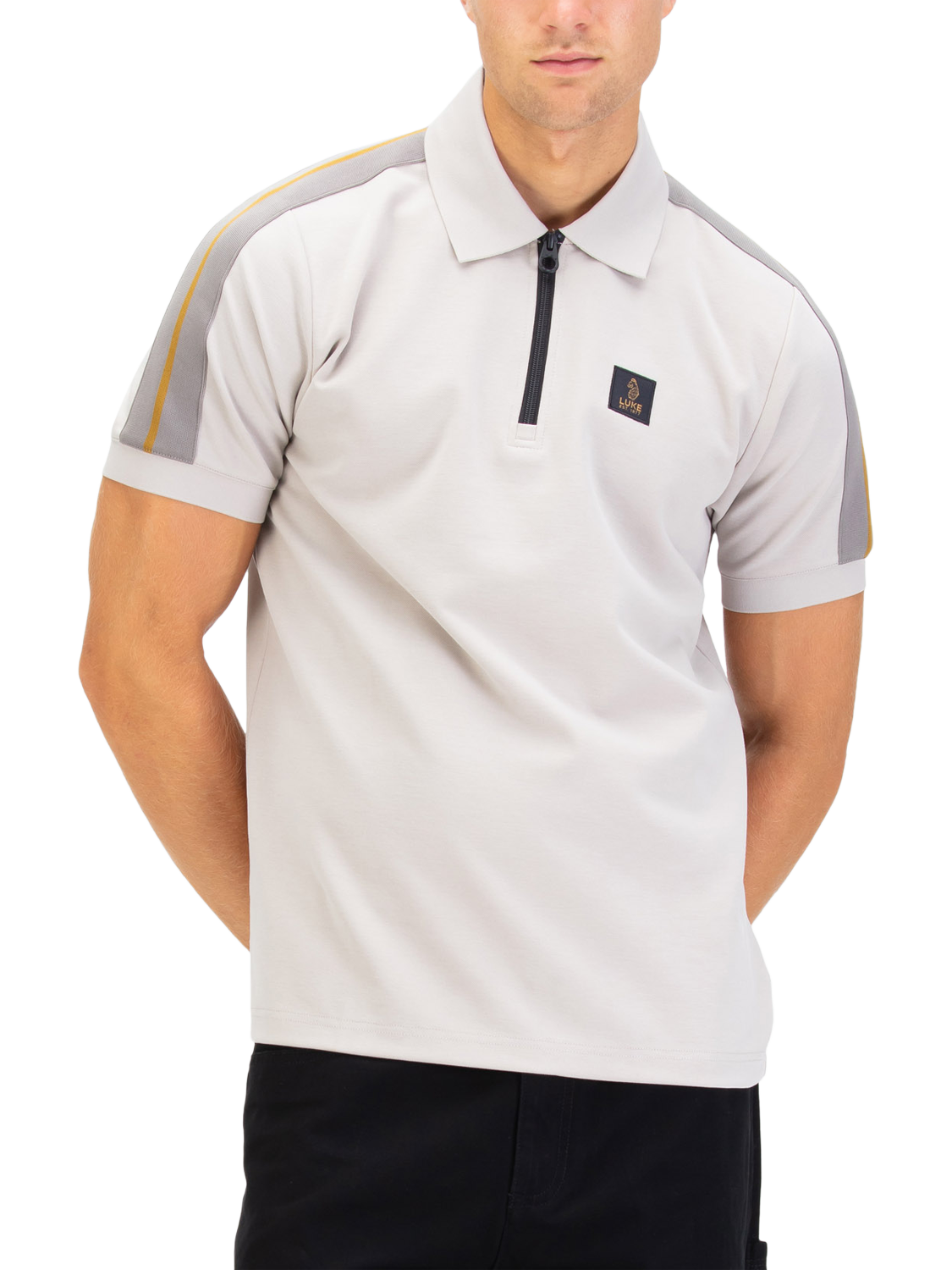 Product image 1 of 7, which shows LUKE 1977 Half Zip Cotton Blend Polo Shirt, Grey, S