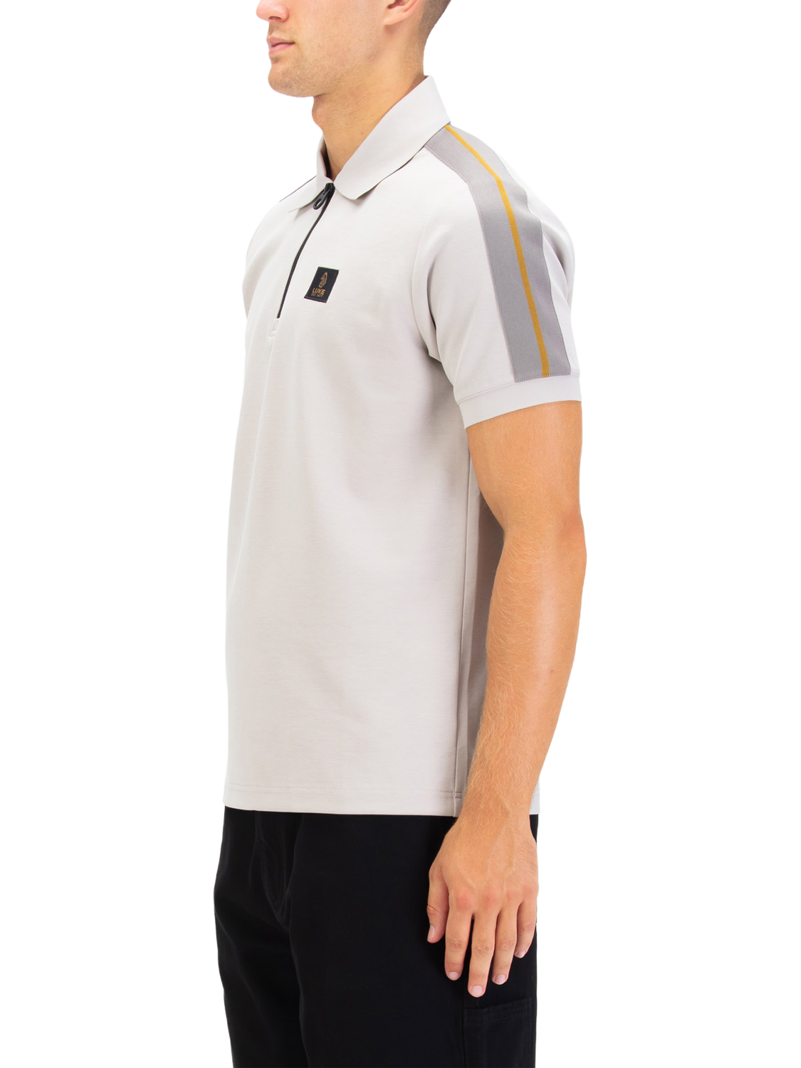 Product image 3 of 7, which shows LUKE 1977 Half Zip Cotton Blend Polo Shirt, Grey, S