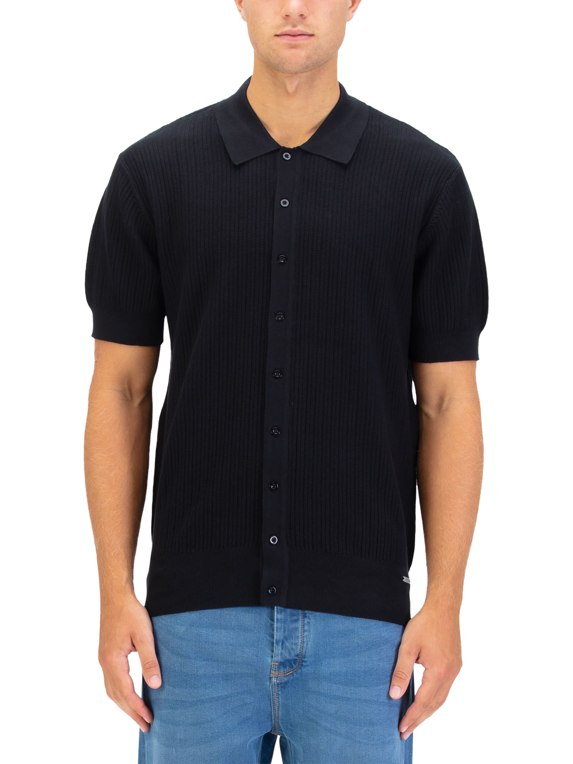 Product image 1 of 6, which shows LUKE 1977 Button Through Cotton Polo Shirt, Black, S