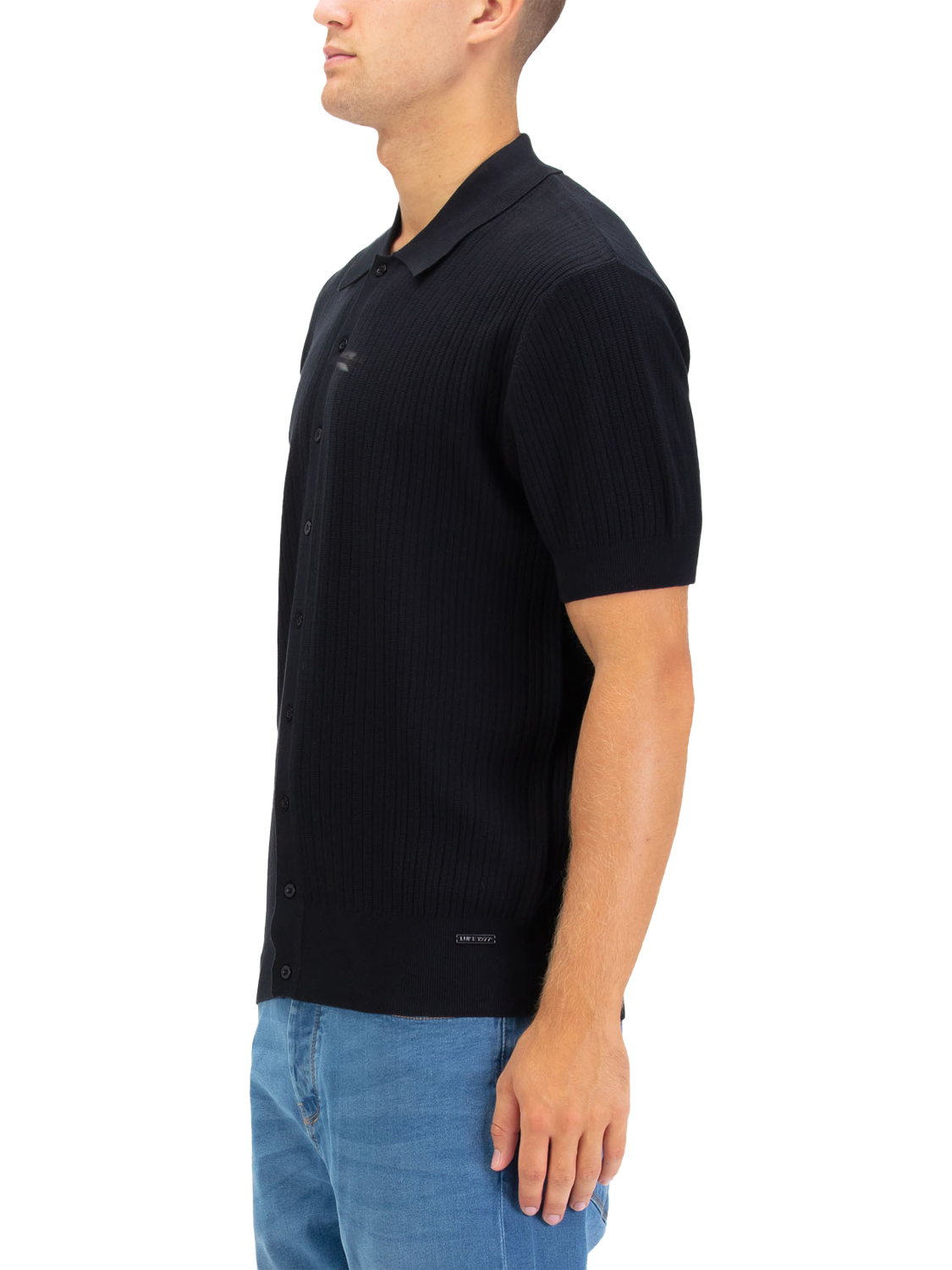 Product image 3 of 6, which shows LUKE 1977 Button Through Cotton Polo Shirt, Black, S