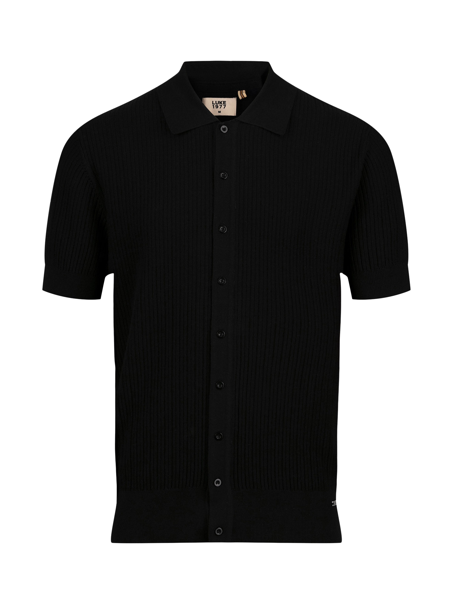 Product image 4 of 6, which shows LUKE 1977 Button Through Cotton Polo Shirt, Black, S