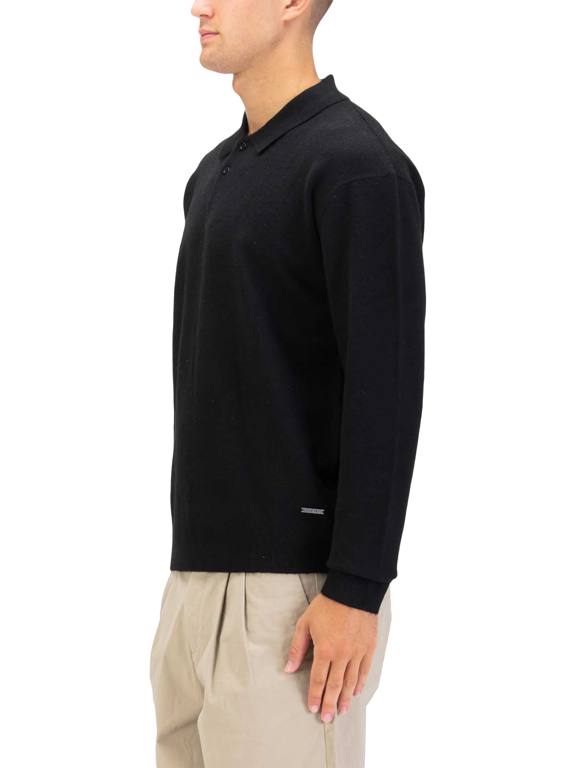 Product image 3 of 6, which shows LUKE 1977 Long Sleeve Polo Shirt, Black, S