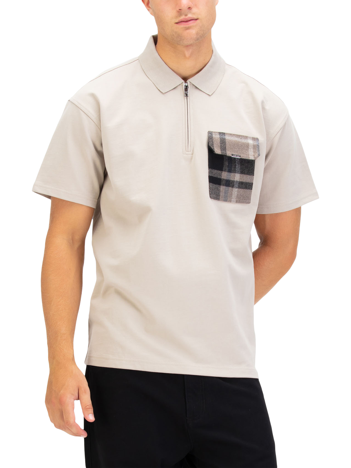 Product image 1 of 6, which shows LUKE 1977 Half Zip Cotton Polo Shirt, Stone, S