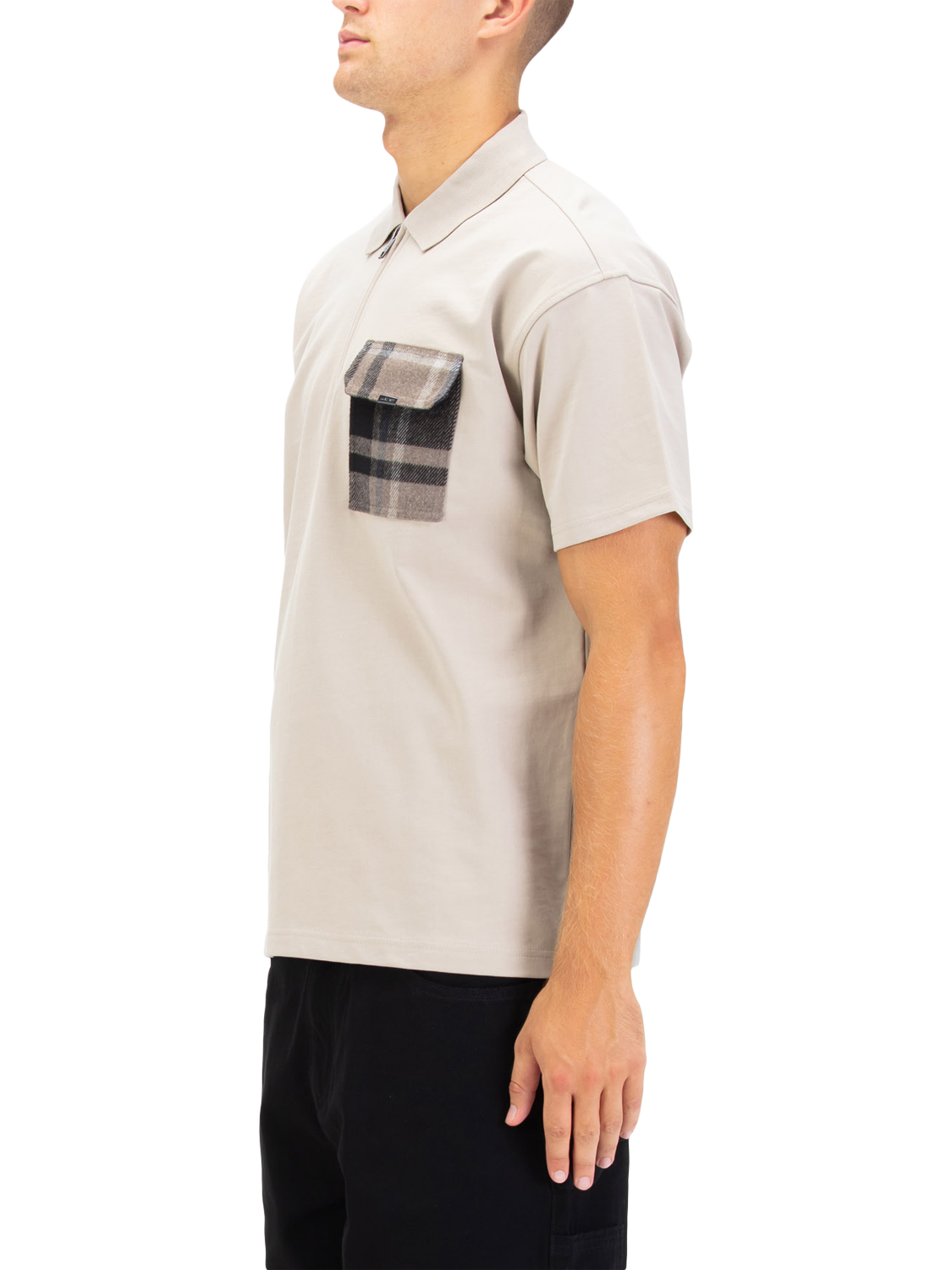 Product image 3 of 6, which shows LUKE 1977 Half Zip Cotton Polo Shirt, Stone, S