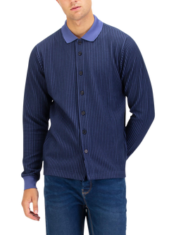 LUKE 1977 Button Through Long Sleeve Polo Shirt, Dark Navy