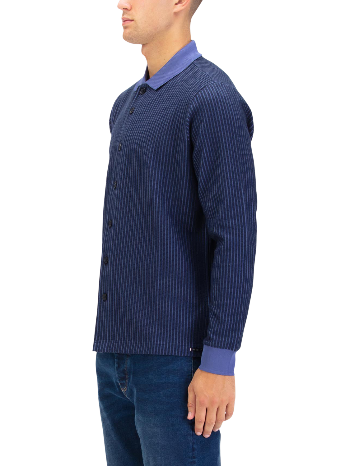 Product image 3 of 6, which shows LUKE 1977 Button Through Long Sleeve Polo Shirt, Dark Navy, S