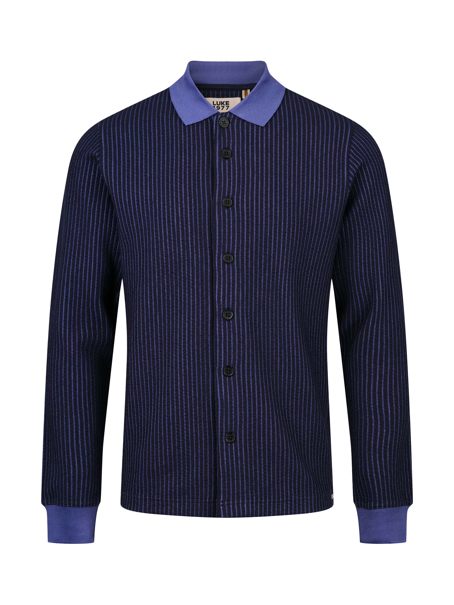 Product image 4 of 6, which shows LUKE 1977 Button Through Long Sleeve Polo Shirt, Dark Navy, S