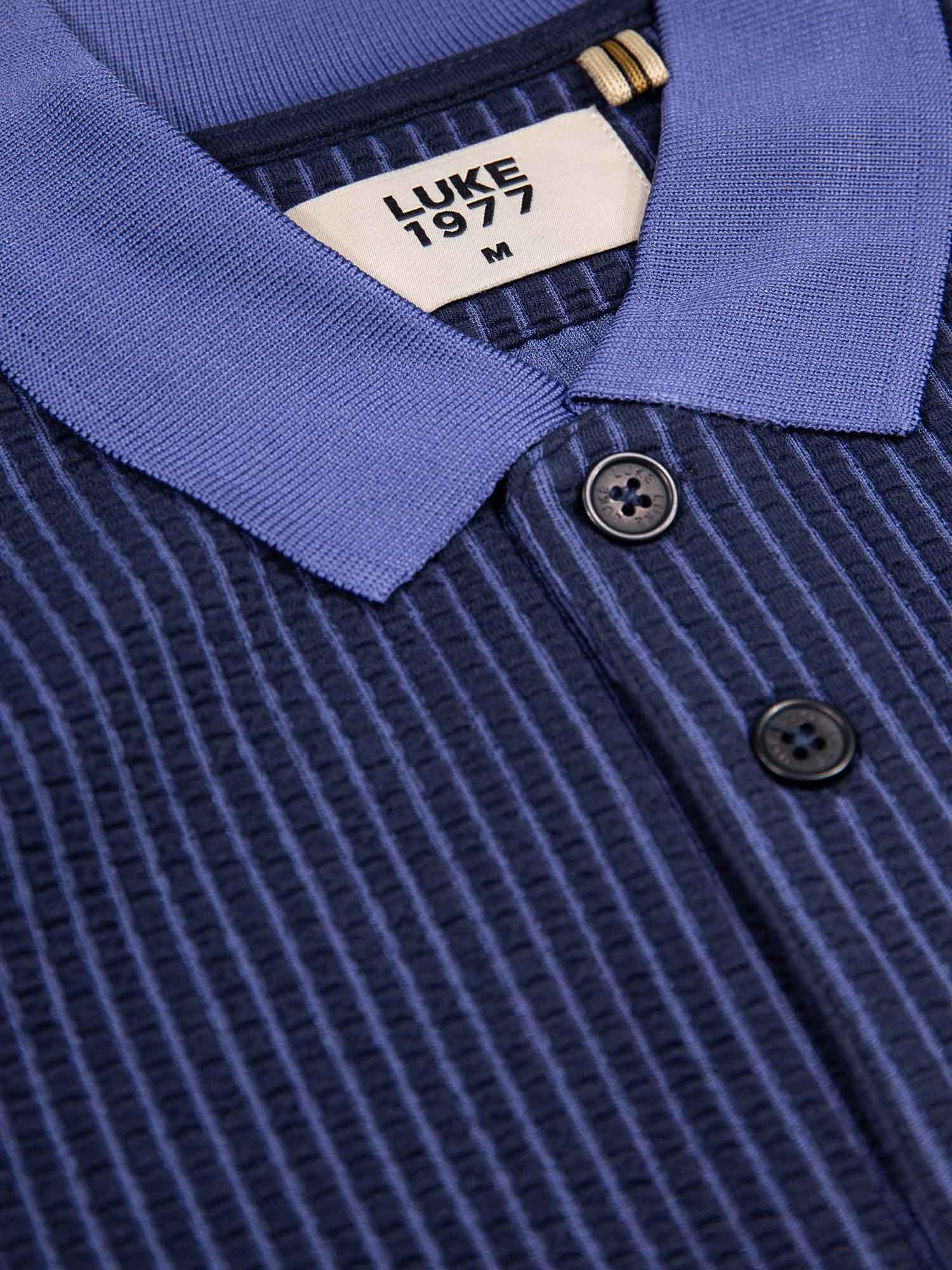 Product image 6 of 6, which shows LUKE 1977 Button Through Long Sleeve Polo Shirt, Dark Navy, S