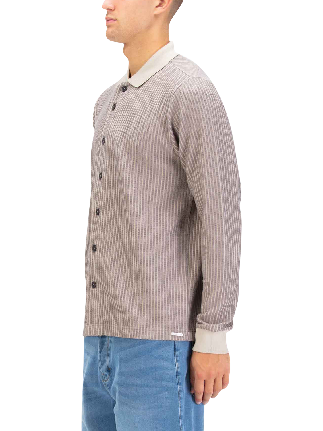 Product image 3 of 6, which shows LUKE 1977 Button Through Long Sleeve Polo Shirt, Hardnut/Stone, S