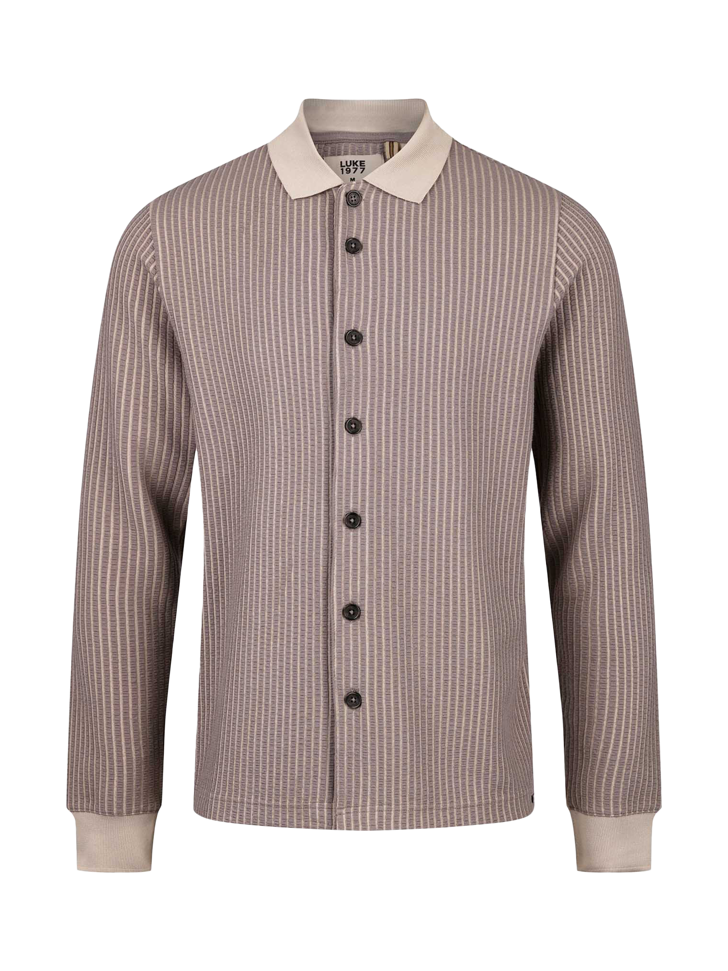 Product image 4 of 6, which shows LUKE 1977 Button Through Long Sleeve Polo Shirt, Hardnut/Stone, S