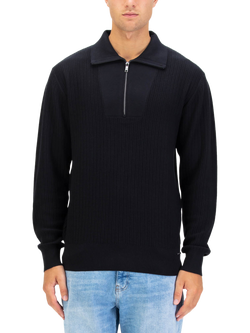 LUKE 1977 Half Zip Cotton Jumper, Black, Black