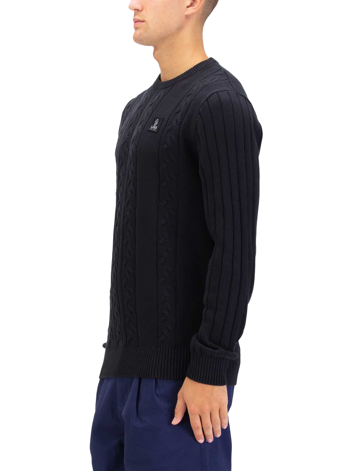 Product image 3 of 6, which shows LUKE 1977 Mitcham Cable Knit Jumper, Black, S