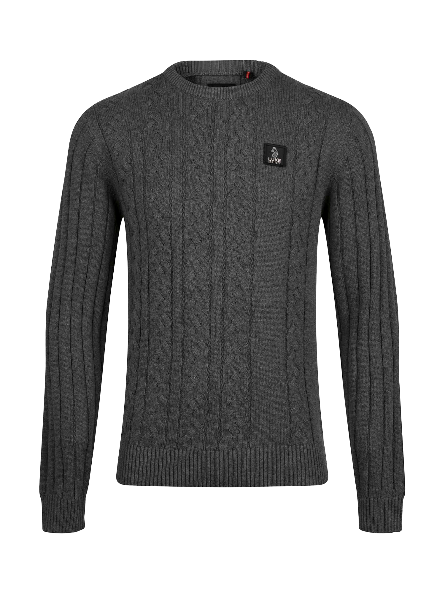 Product image 4 of 6, which shows LUKE 1977 Mitcham Cable Knit Jumper, Charcoal, S