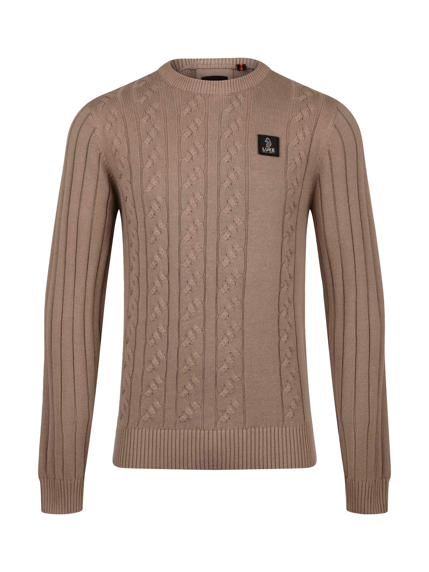 Product image 4 of 6, which shows LUKE 1977 Mitcham Cable Knit Jumper, Hard Nut, S