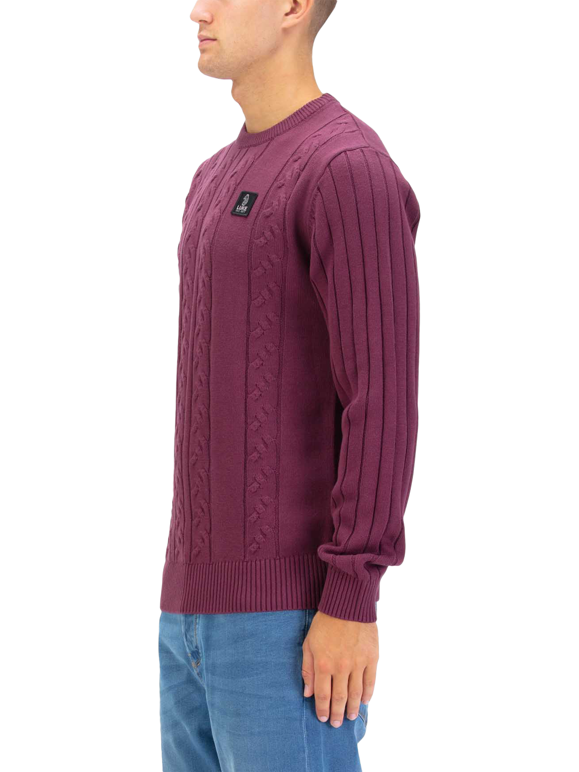 Product image 3 of 5, which shows LUKE 1977 Mitcham Cable Knit Jumper, Mauve Wine, S