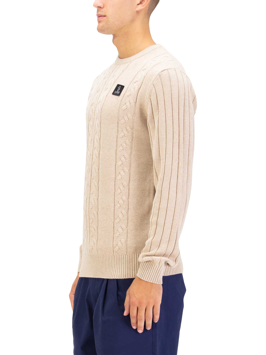 Product image 3 of 6, which shows LUKE 1977 Mitcham Cable Knit Jumper, Stone, S
