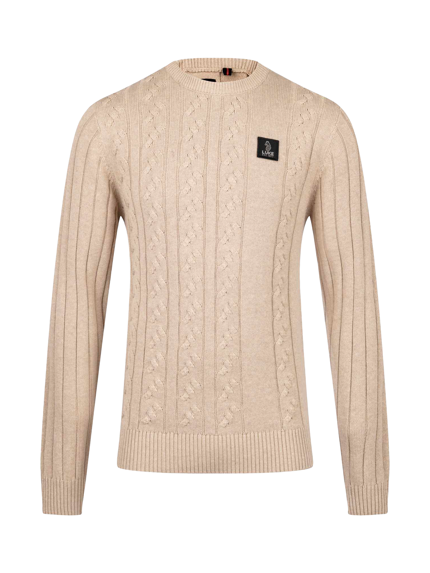 Product image 4 of 6, which shows LUKE 1977 Mitcham Cable Knit Jumper, Stone, S