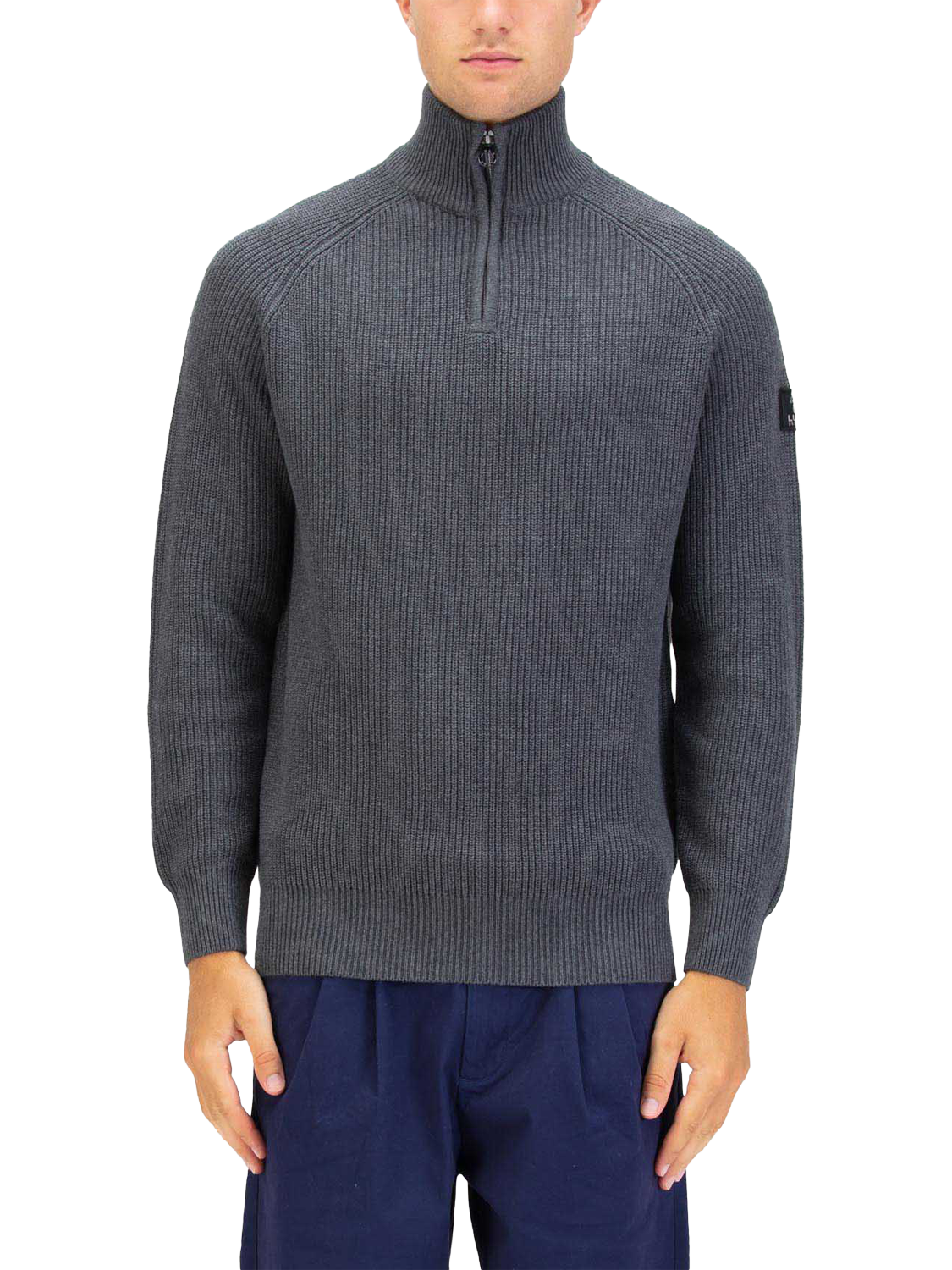 Product image 1 of 7, which shows LUKE 1977 Watton Quarter Zip Knitted Jumper, Charcoal, S