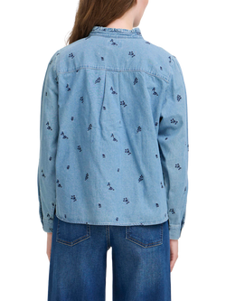 ICHI Archer Cotton Floral Long Sleeve Collar Shirt - view 2, Denim Light Blue