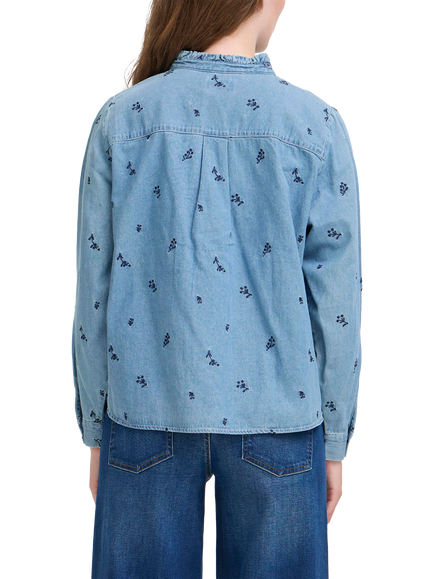 ICHI Archer Cotton Floral Long Sleeve Collar Shirt - view 2, Denim Light Blue