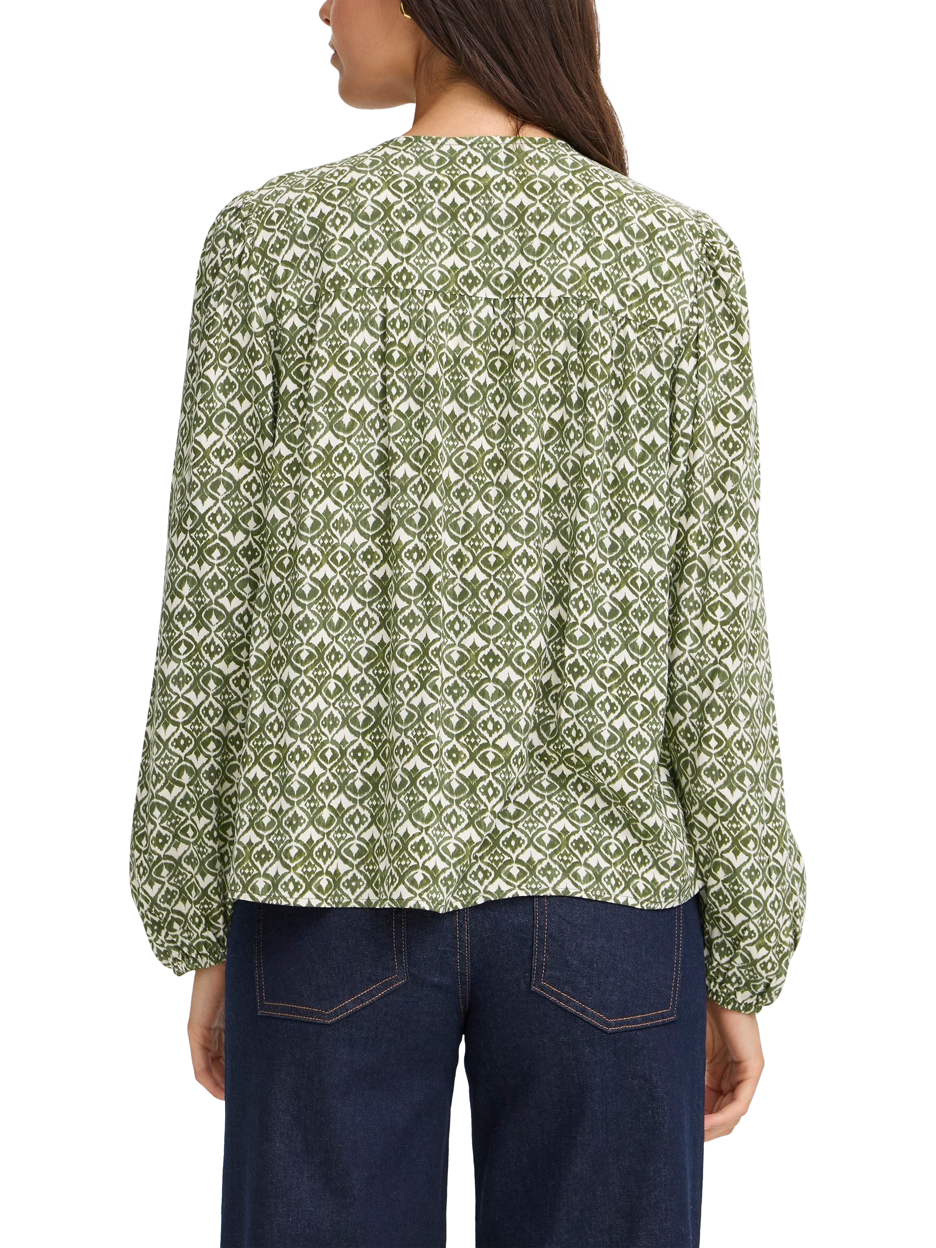 Product image 2 of 7, which shows ICHI Vera Geometric Long Sleeve V Neck Blouse, Green/Multi, 8