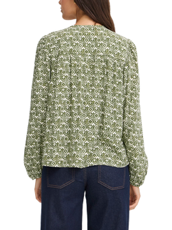 ICHI Vera Geometric Long Sleeve V Neck Blouse - view 2, Green/Multi