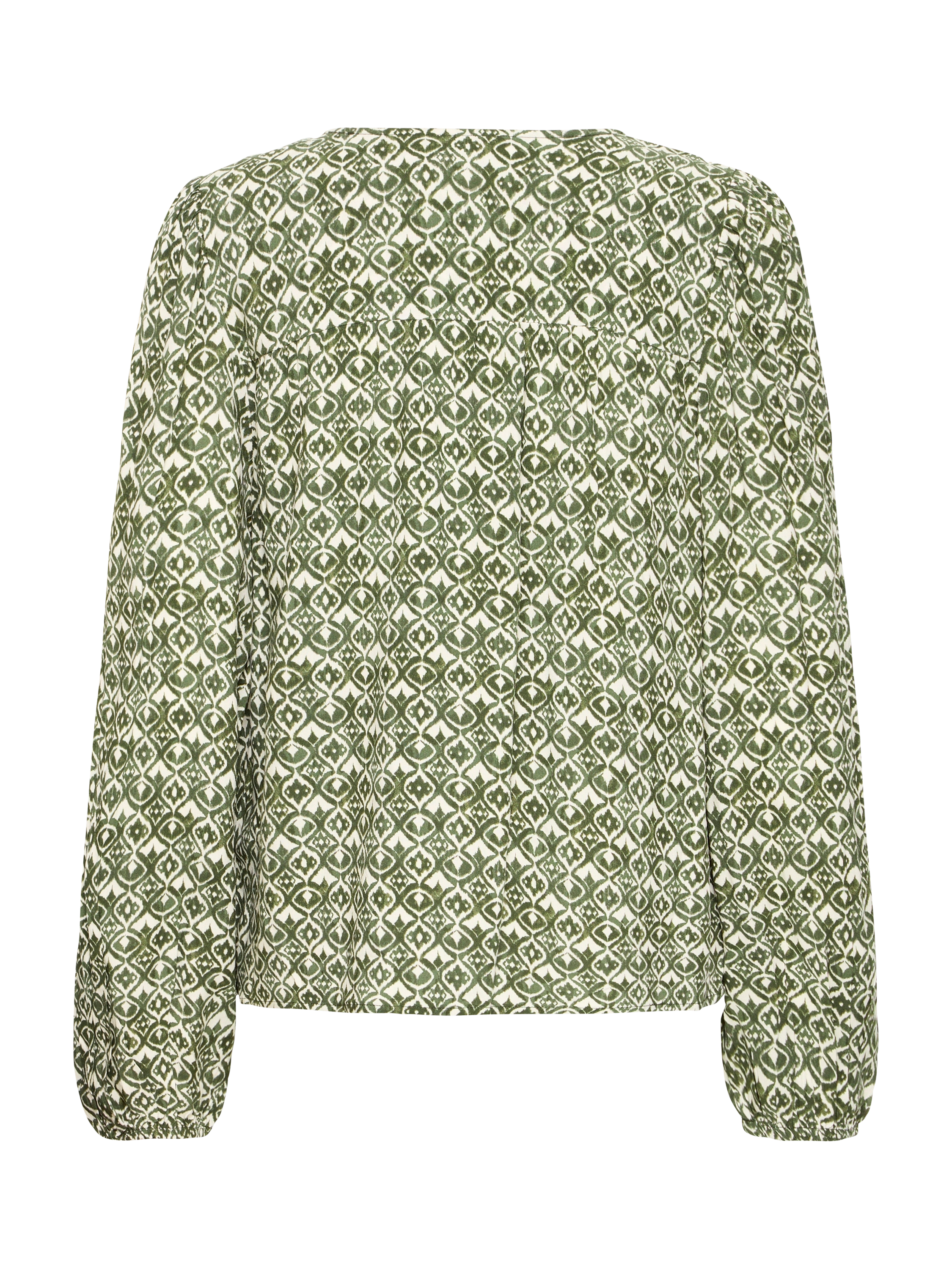 Product image 6 of 7, which shows ICHI Vera Geometric Long Sleeve V Neck Blouse, Green/Multi, 8