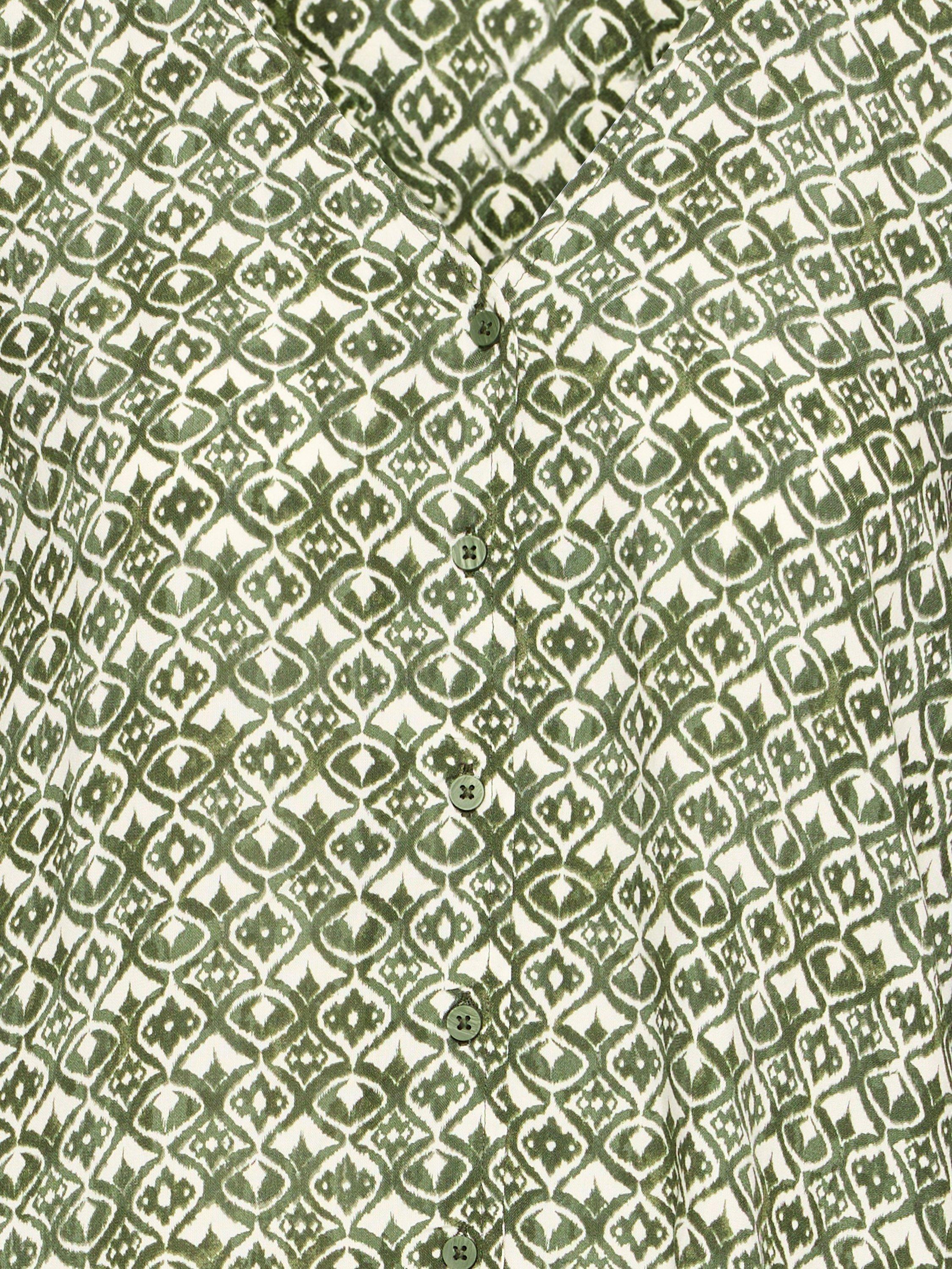 Product image 7 of 7, which shows ICHI Vera Geometric Long Sleeve V Neck Blouse, Green/Multi, 8