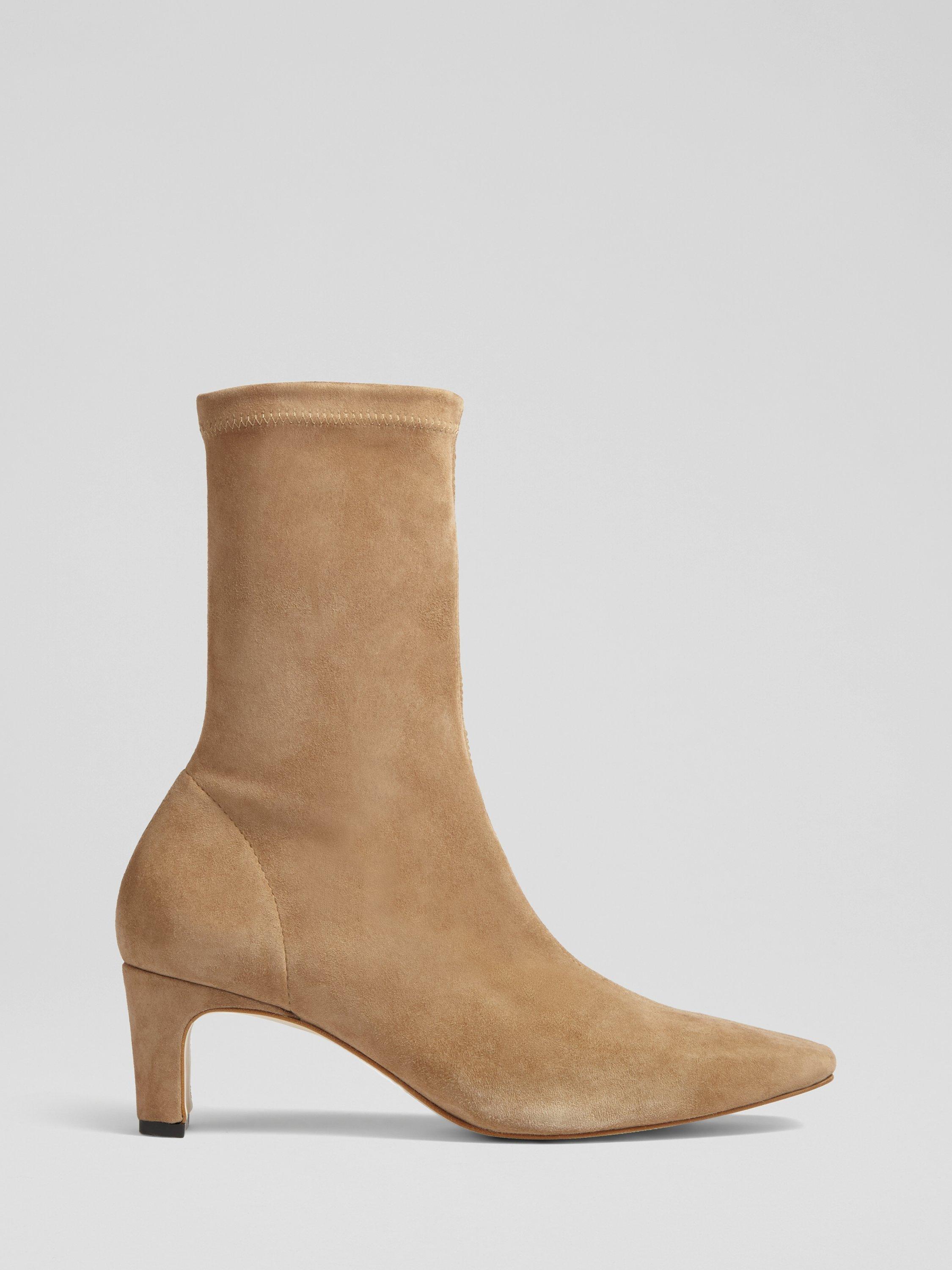 Product image 1 of 3, which shows L.K.Bennett Marcia Suede Stretch Ankle Boots, Camel, 3