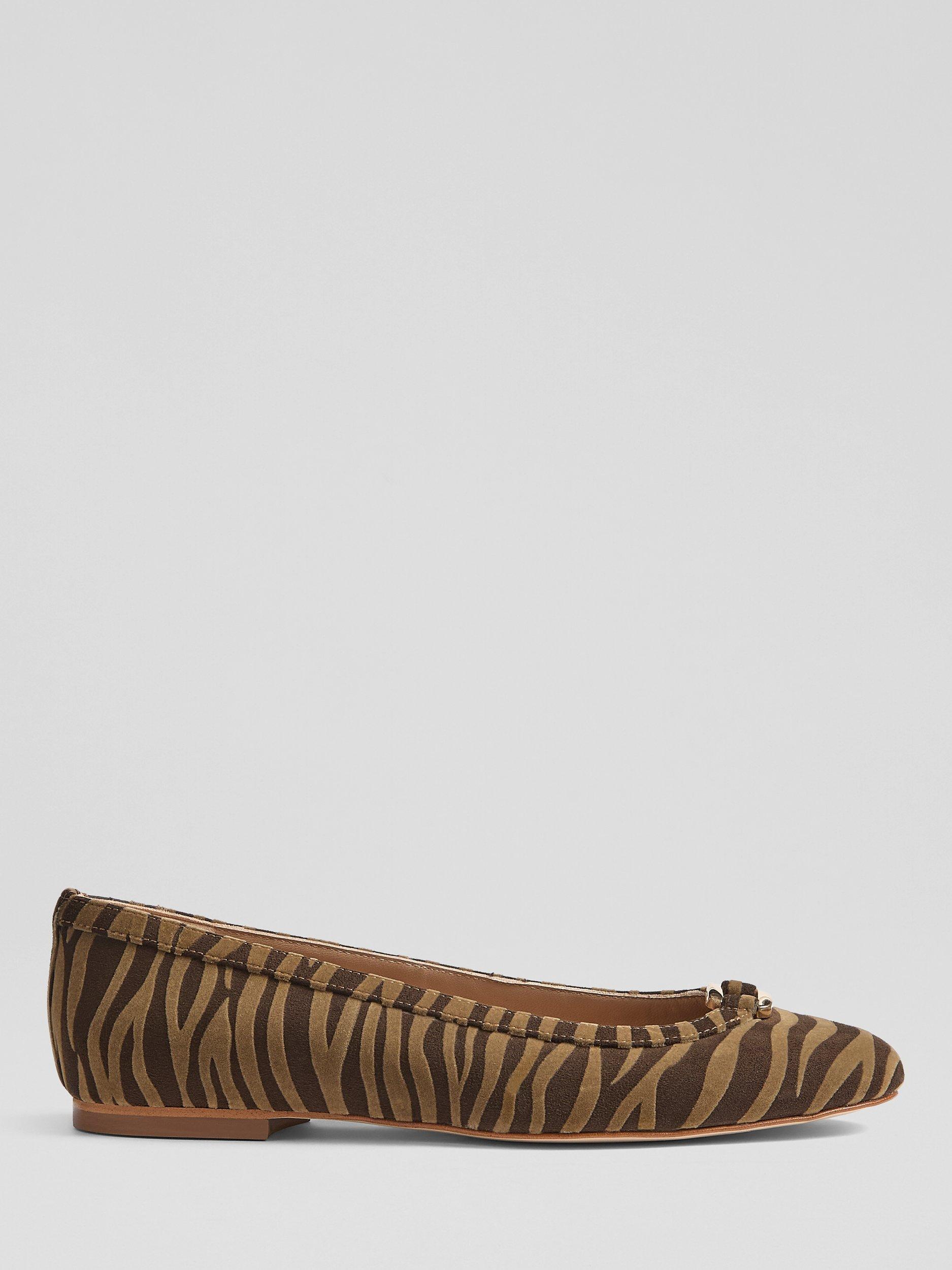 Product image 1 of 3, which shows L.K.Bennett Dollie Microfibre Zebra Print Ballerina Pumps, Multi, 2