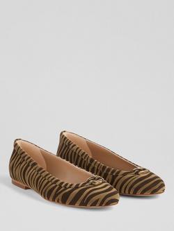 L.K.Bennett Dollie Microfibre Zebra Print Ballerina Pumps, Multi - view 2, Multi